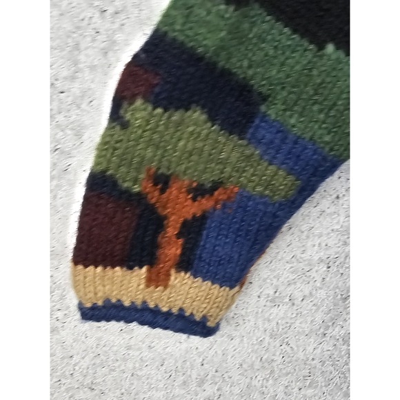 VTG Newari Cardigan Sweater Hand Knitted Nepal Chunky City Scapes Women's L/XL - Picture 14 of 16